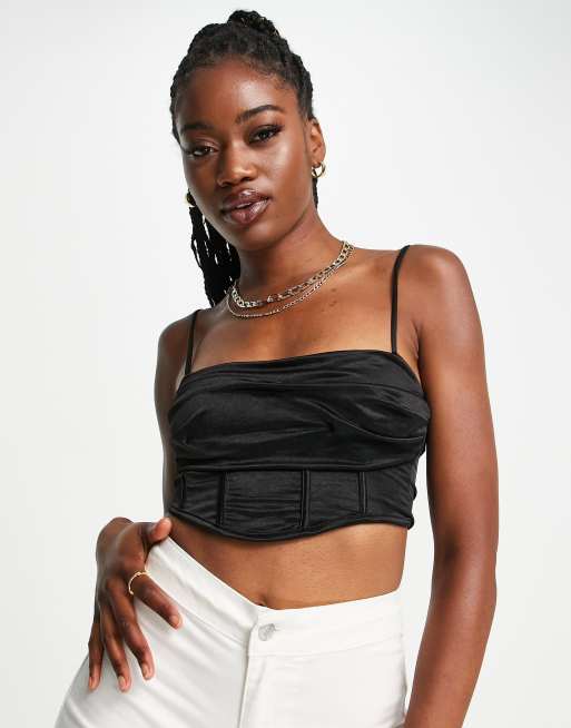 Pull&Bear - Sort crop-korset i satin
