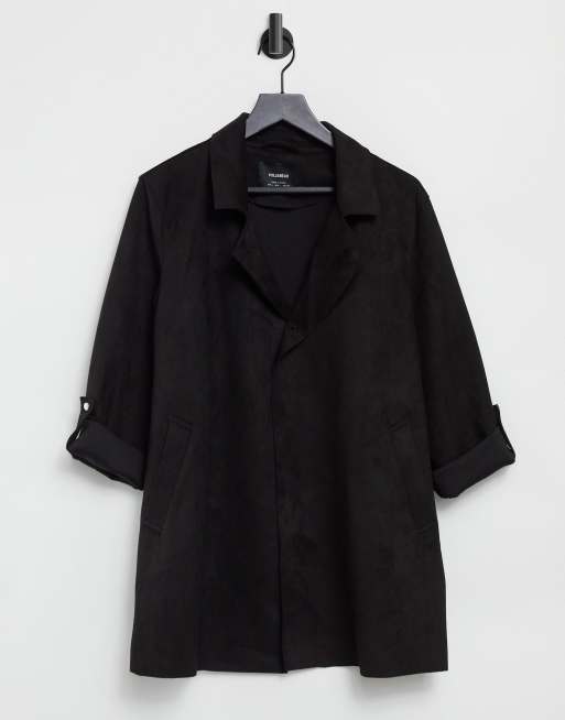 Pull&Bear - Sort duster-frakke i imiteret ruskind