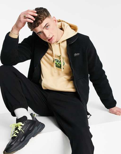 Pull&Bear - Sort fleecejakke med imiteret lammeskind