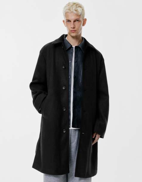 Pull&Bear - Sort frakke med filttekstur - view 1