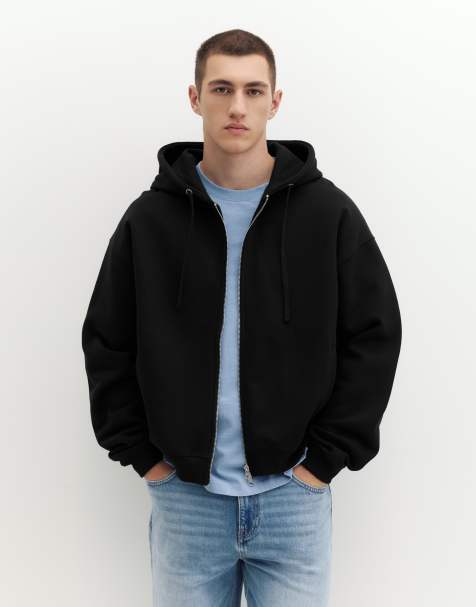 Pull&Bear - Sort hættetrøje med lynlås - view 1
