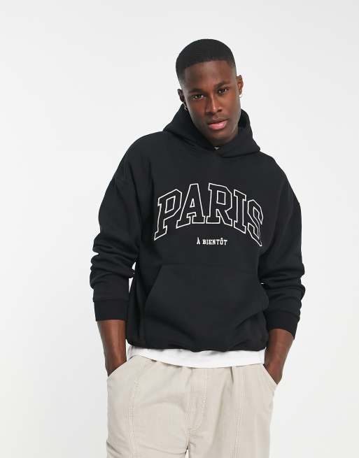 Pull&Bear - Sort hættetrøje med 'Paris'-print