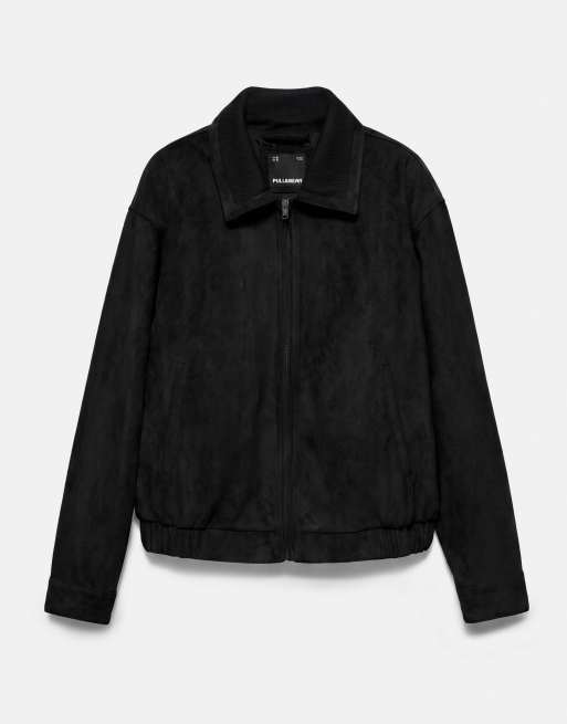 Pull&Bear - Sort jakke i imiteret ruskind, 6 af 7