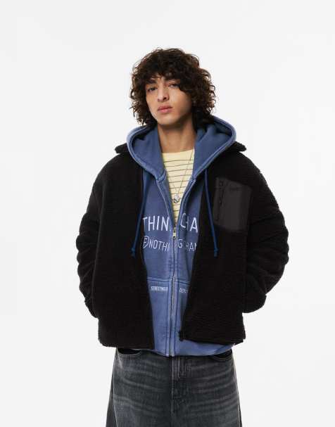 Pull&Bear - Sort jakke i kombineret imiteret shearling - view 1