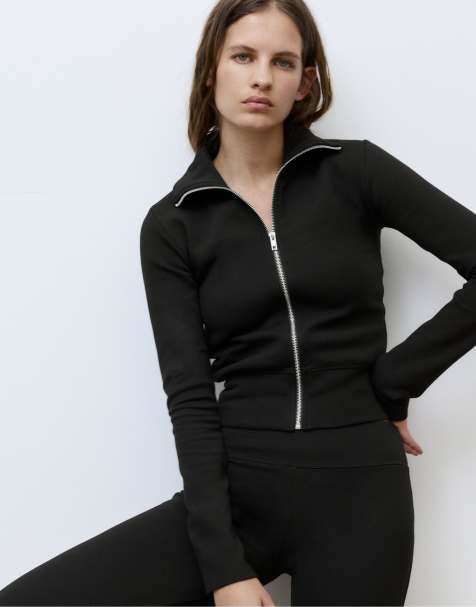 Pull&Bear - Sort jakke med høj hals og interlock-syninger - view 1