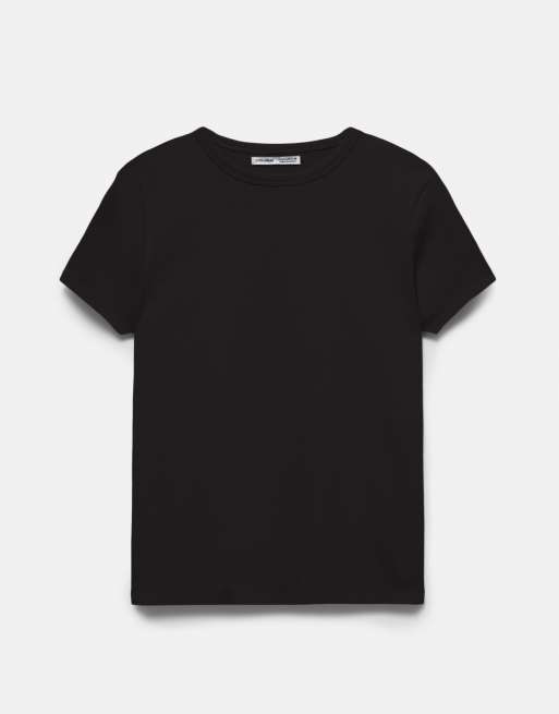Pull&Bear - Sort kortærmet og tætsiddende T-shirt, 5 af 7