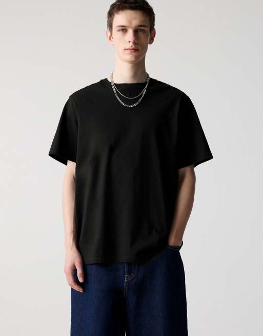 Pull&Bear - Sort kortærmet T-shirt i bomuld