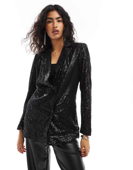 Pull&Bear - Sort longline-blazer i pailletstof