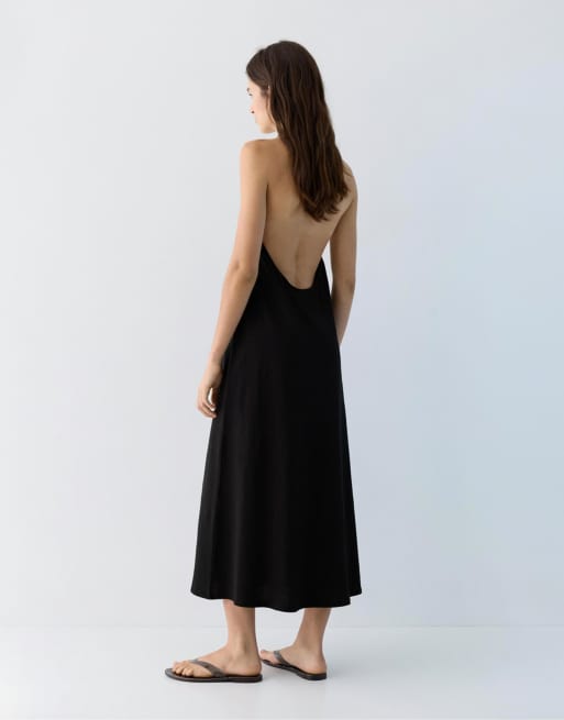Pull&Bear - Sort midikjole med halterneck, 3 af 4