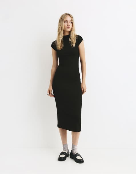 Pull&Bear - Sort midikjole med høj hals - view 1