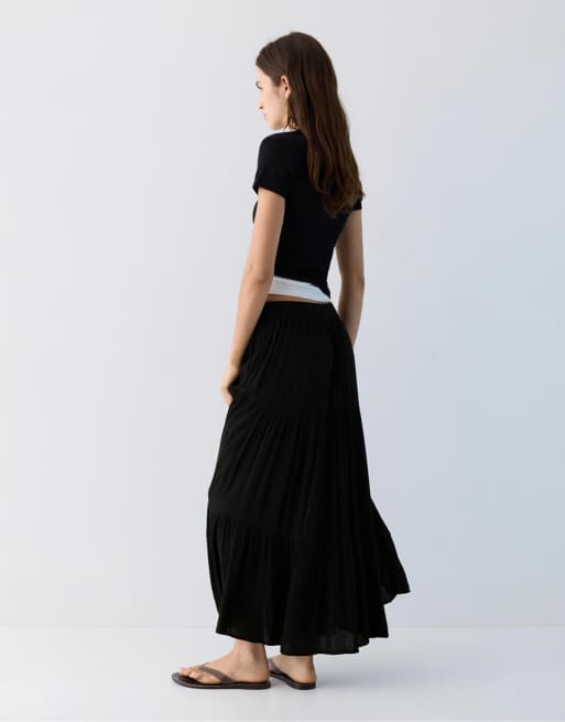 Pull&Bear - Sort midinederdel med paneldesign, 3 af 4