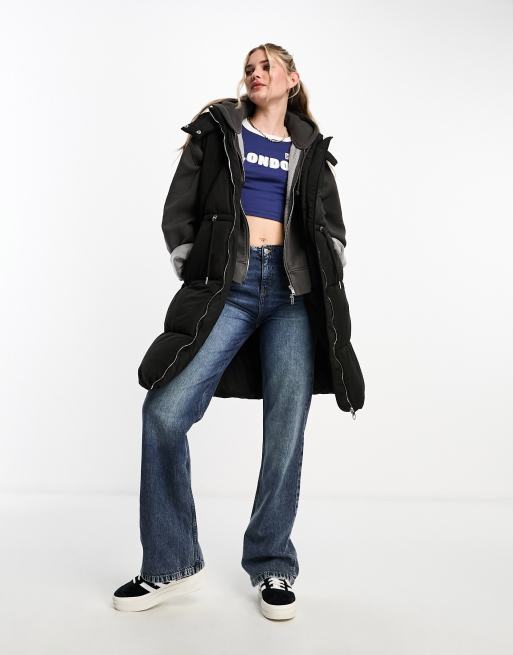 Pull&Bear - Sort og foret longline-jakke med hætte, 3 af 4