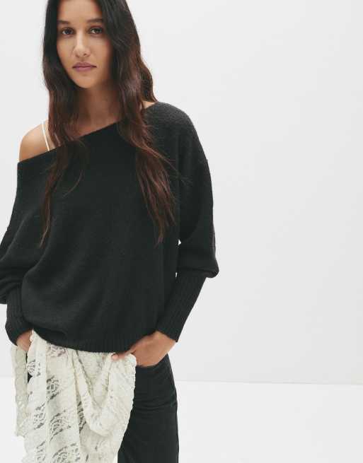 Pull&Bear - Sort og oversized sweater i blødt strik