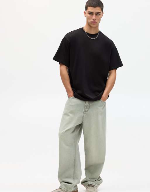 Pull&Bear - Sort oversized T-shirt i firkantet pasform, 2 af 4