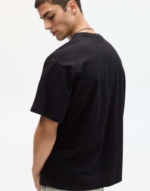 Pull&Bear - Sort oversized T-shirt i firkantet pasform, 3 af 4