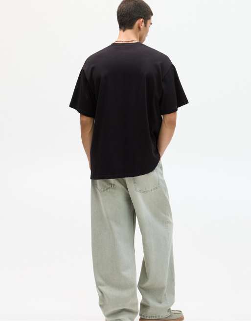 Pull&Bear - Sort oversized T-shirt i firkantet pasform, 4 af 4
