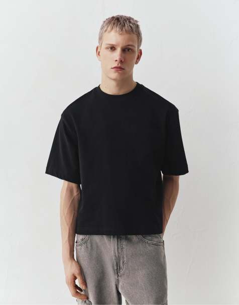 Pull&Bear - Sort oversized T-shirt med korte ærmer i firkantet pasform - view 1