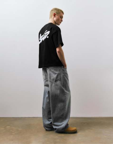 Pull&Bear - Sort oversized T-shirt med STWD-logo i firkantet pasform - view 1