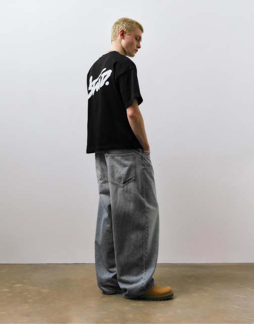 Pull&Bear - Sort oversized T-shirt med STWD-logo i firkantet pasform