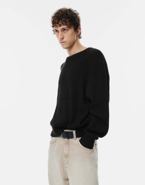 Pull&Bear - Sort patenstrikket trøje - view 1