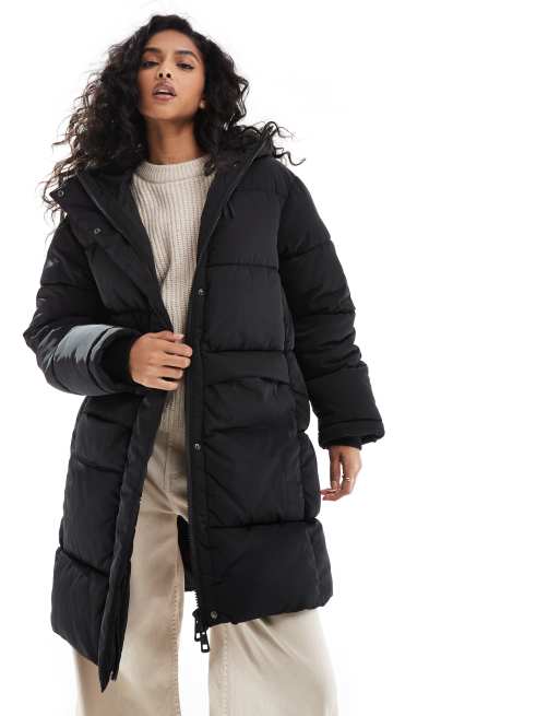 Pull&Bear - Sort, polstret og longline dynejakke med hætte, 3 af 4