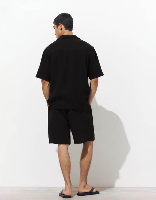 Pull&Bear - Sort skjorte med korte ærmer i crepe, 2 af 4