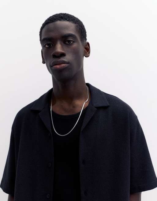 Pull&Bear - Sort skjorte med korte ærmer i frotté, 4 af 4