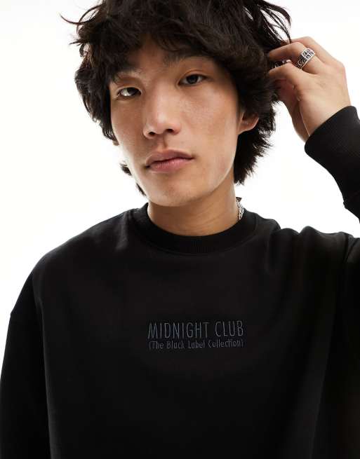 Pull&Bear - Sort sweatshirt med broderet detalje