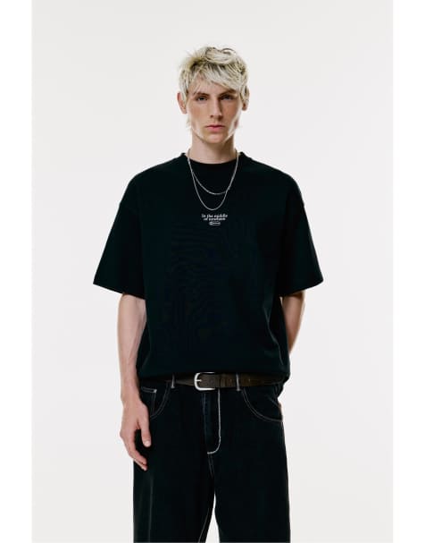 Pull&Bear - Sort sweatshirt med korte ærmer i firkantet pasform - view 1