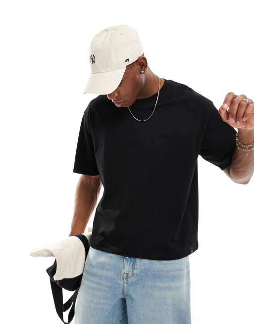 Pull&Bear - Sort T-shirt i firkantet pasform