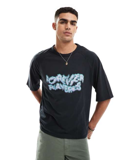 Pull&Bear - Sort T-shirt med grafik foran i firkantet pasform