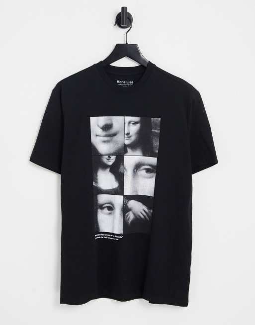 Pull&Bear - Sort T-shirt med Mona Lisa-print