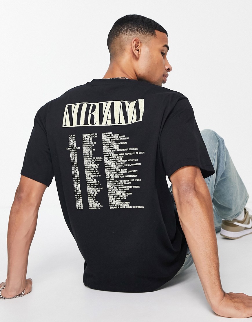Pull & Bear - Sort T-Shirt Med Nirvana-Print-Grå