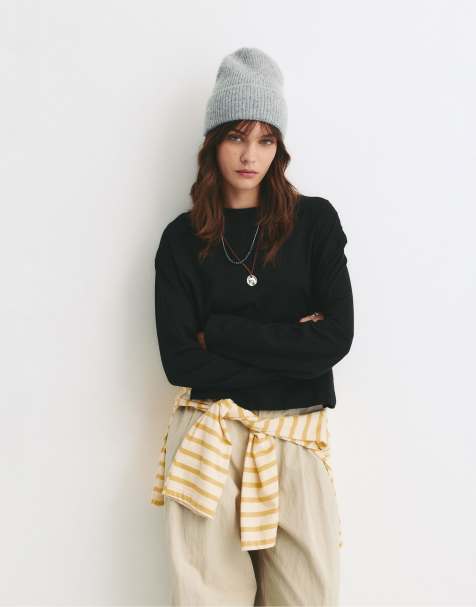 Pull&Bear - Sort T-shirt med striber og firkantet pasform - view 1