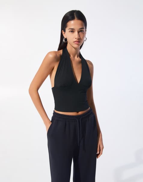 Pull&Bear - Sort top med halterneck og åben ryg - view 1
