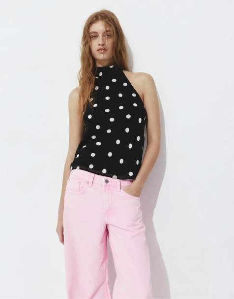 Pull&Bear - Sort top med halterneck og polkaprikker - view 1