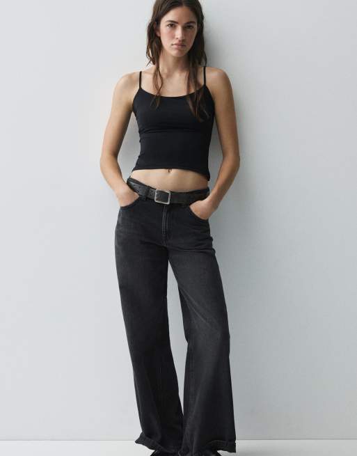 Pull&Bear - Sort top med tynde justerbare stropper, 5 af 7