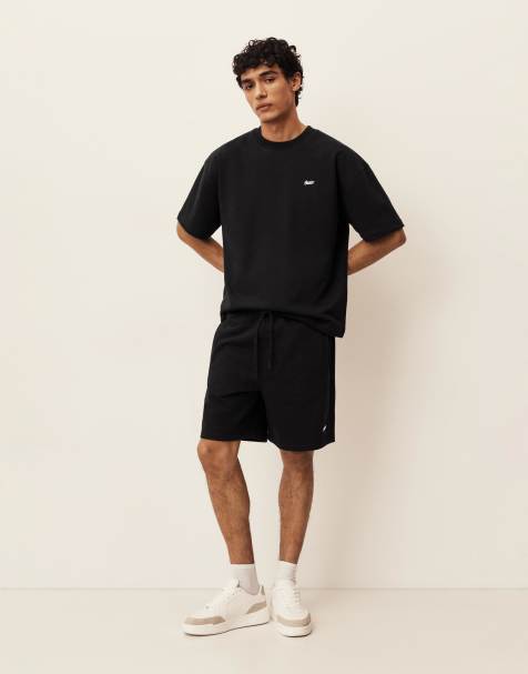 Pull&Bear - Sorte bermuda-joggingbukser med logo - view 1