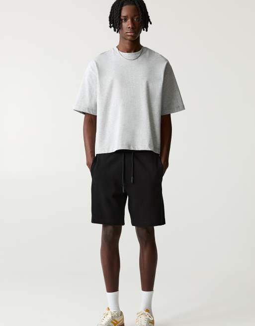 Pull&Bear - Sorte bermuda-joggingshorts i piqué