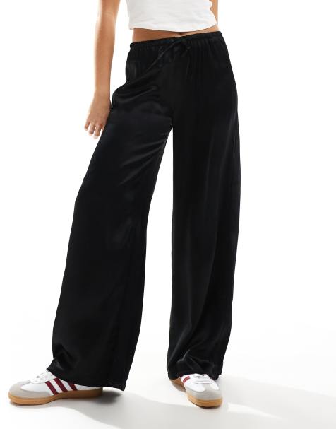 Pull&Bear - Sorte bukser med vide ben i satin - view 1