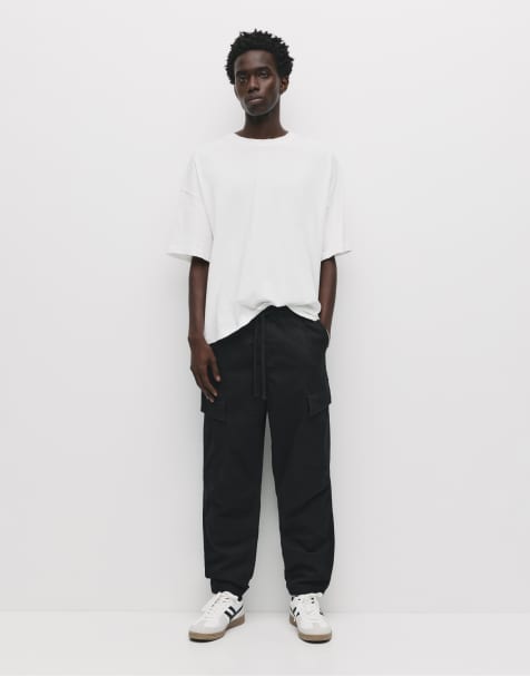 Pull&Bear - sorte cargo joggingbukser - view 1