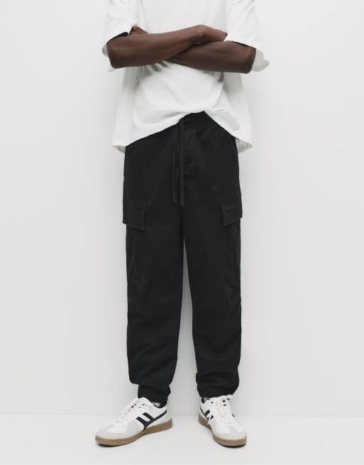 Pull&Bear - sorte cargo joggingbukser, 2 af 4