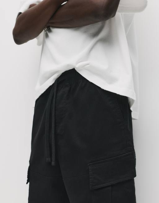 Pull&Bear - sorte cargo joggingbukser, 3 af 4