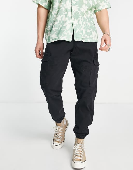 Pull&Bear - Sorte cargobukser i afslappet pasform