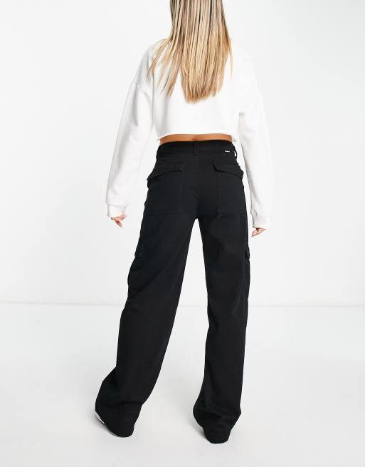 Pull&Bear - Sorte cargobukser med brede ben, 4 af 4