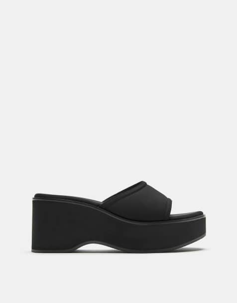 Pull&Bear - Sorte chunky mule-sandaler med plateau-sål - view 1