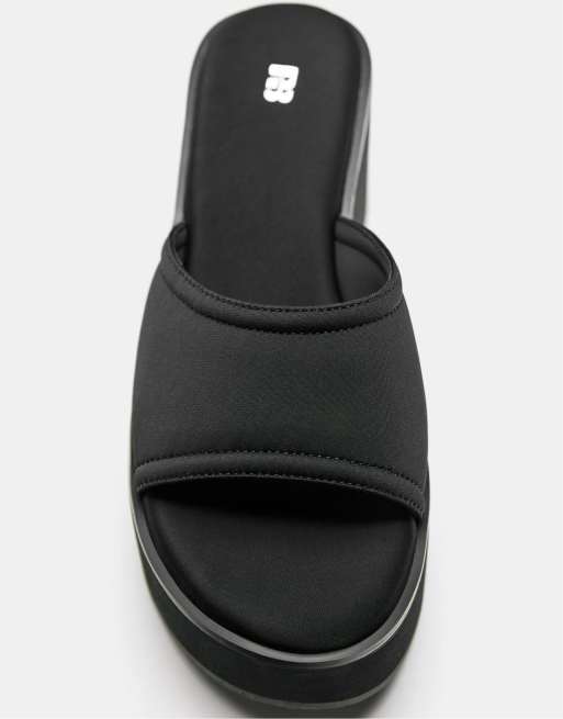 Pull&Bear - Sorte chunky mule-sandaler med plateau-sål, 3 af 4