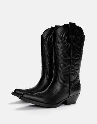 Pull&Bear - Sorte cowboystøvler med topsyninger - view 1