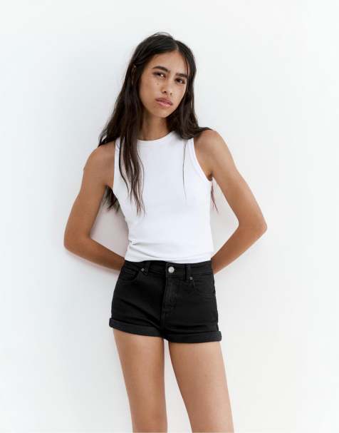 Pull&Bear - Sorte denimshorts med mellemhøj talje - view 1