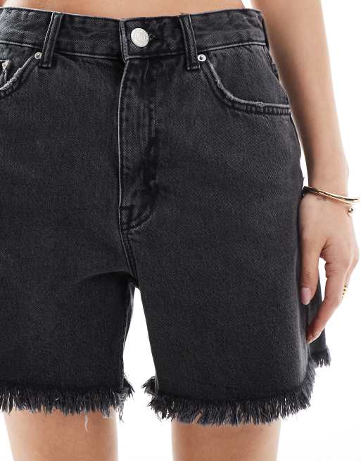 Pull&Bear - Sorte højtaljede mom-shorts i denim, 4 af 5